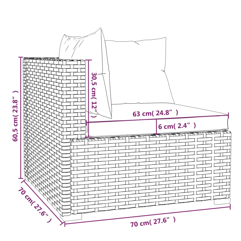 Set Divani da Giardino 10 pz con Cuscini in Polyrattan Grigio