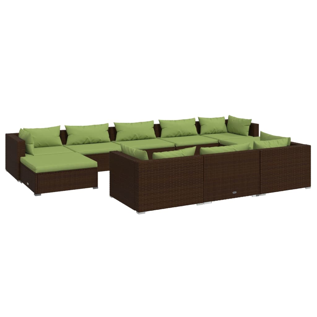 Set Divani da Giardino 10 pz con Cuscini in Polyrattan Marrone | homemem39