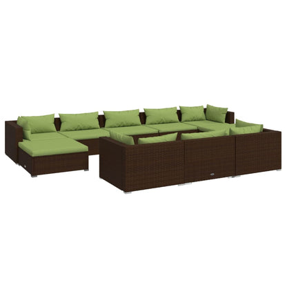 Set Divani da Giardino 10 pz con Cuscini in Polyrattan Marrone | homemem39