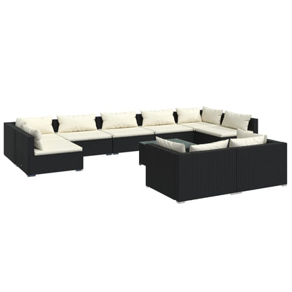 Set Divani da Giardino 10 pz con Cuscini in Polyrattan Nero | homemem39
