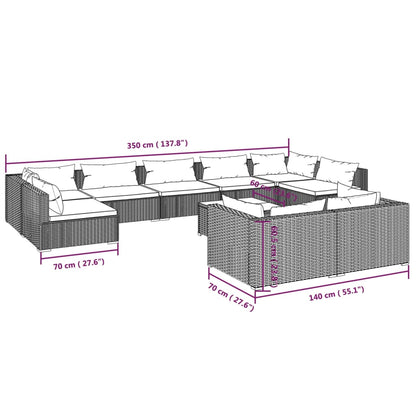 Set Divani da Giardino 10 pz con Cuscini in Polyrattan Nero | homemem39