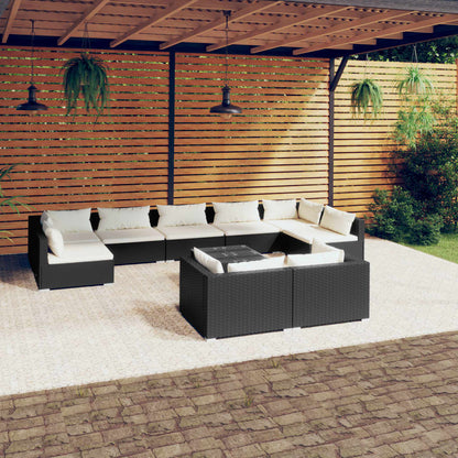 Set Divani da Giardino 10 pz con Cuscini in Polyrattan Nero | homemem39