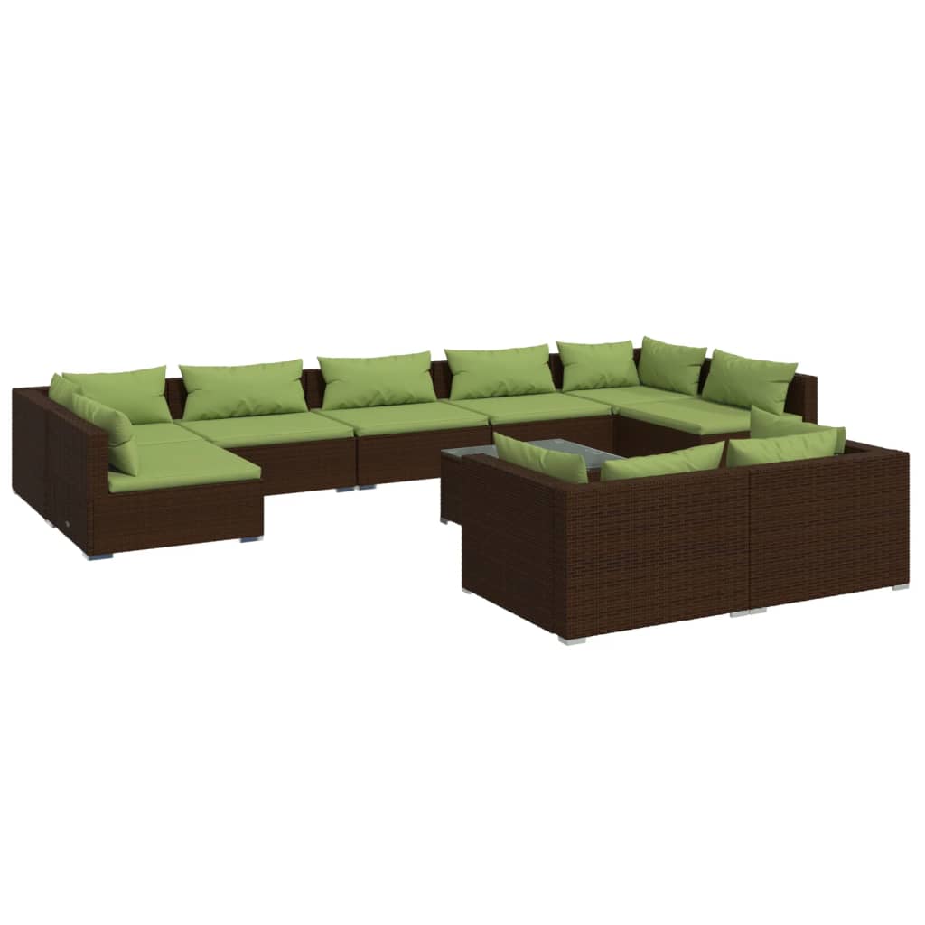 Set Divani da Giardino 10 pz con Cuscini in Polyrattan Marrone | homemem39