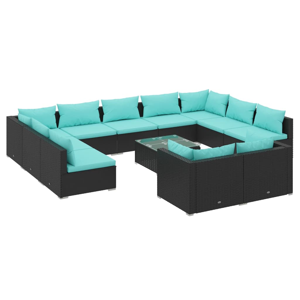 Set Divani da Giardino 12 pz con Cuscini in Polyrattan Nero | homemem39