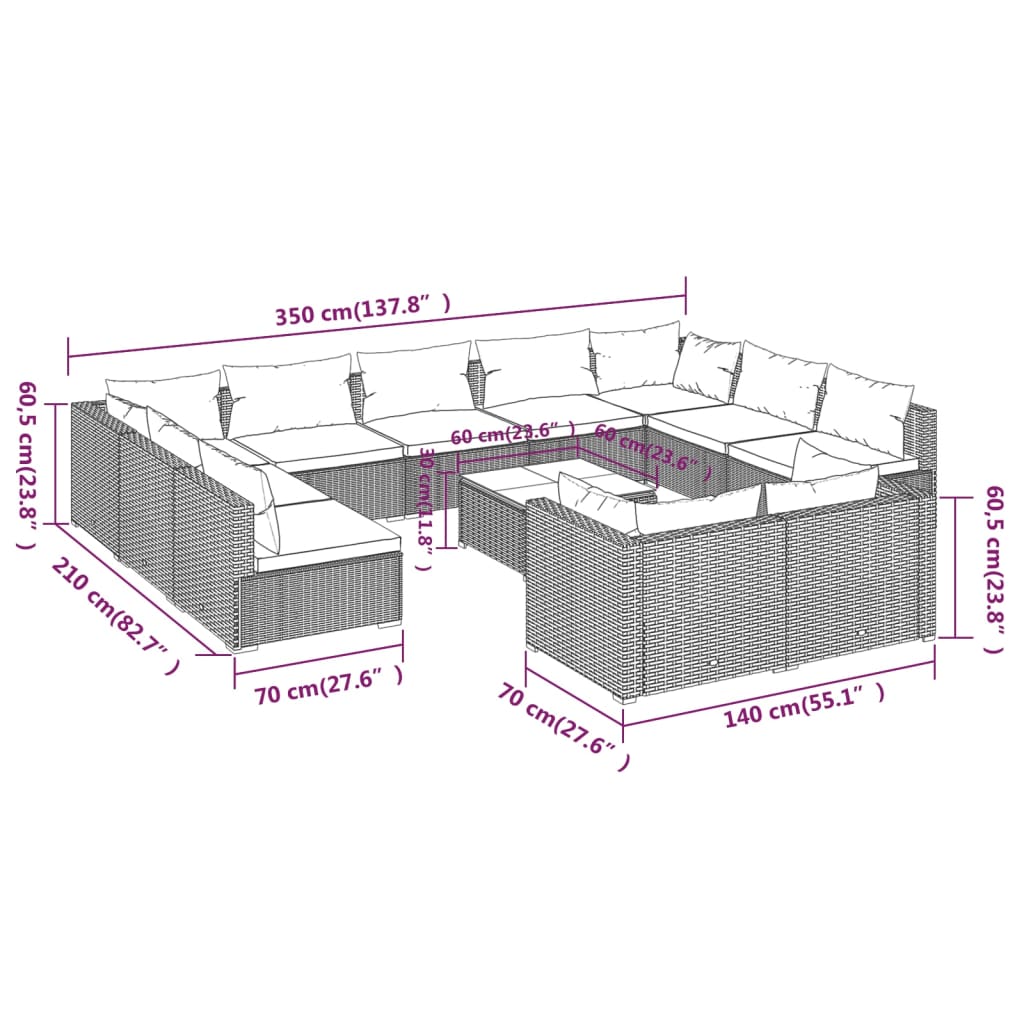 Set Divani da Giardino 12 pz con Cuscini in Polyrattan Nero | homemem39