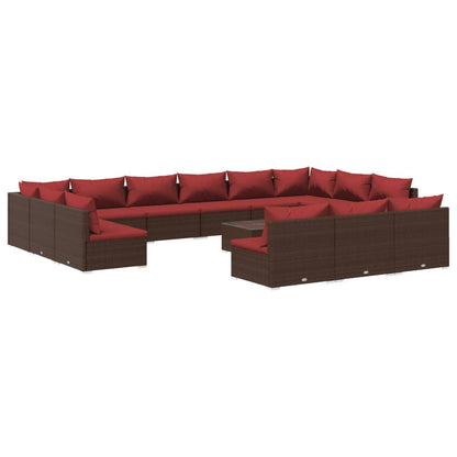 Set Divani da Giardino 14 pz con Cuscini in Polyrattan Marrone | homemem39