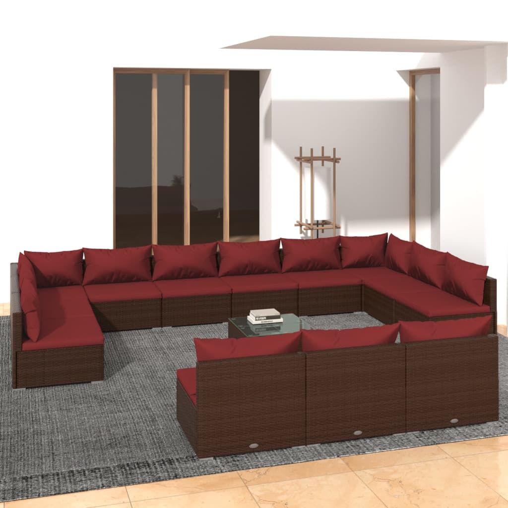 Set Divani da Giardino 14 pz con Cuscini in Polyrattan Marrone | homemem39