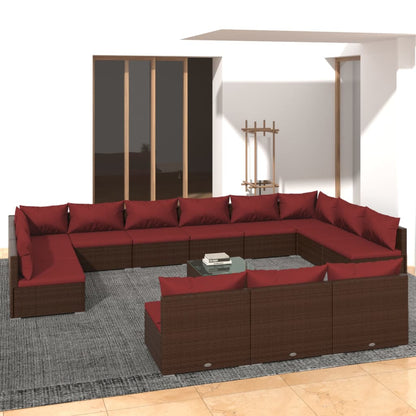 Set Divani da Giardino 14 pz con Cuscini in Polyrattan Marrone | homemem39