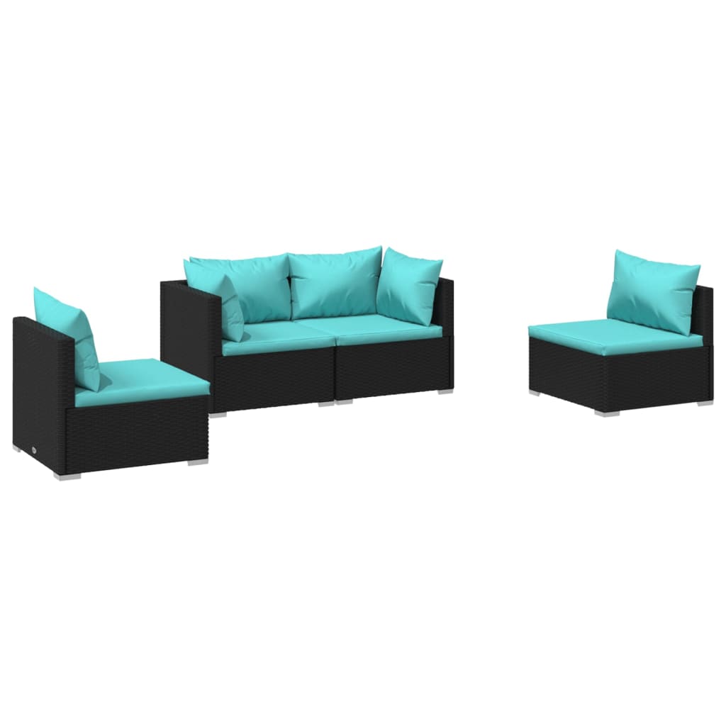 Set Divani da Giardino 4 pz con Cuscini in Polyrattan Nero | homemem39