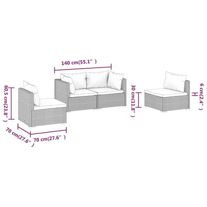 Set Divani da Giardino 4 pz con Cuscini in Polyrattan Nero | homemem39