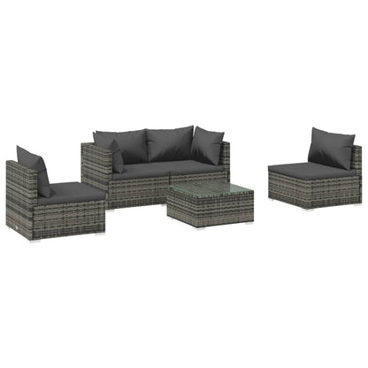 Set Divani da Giardino 5 pz con Cuscini in Polyrattan Grigio | homemem39
