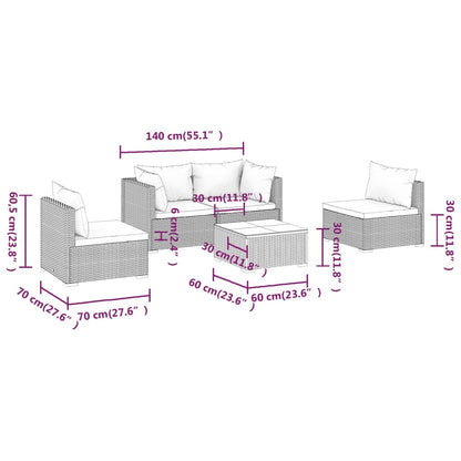 Set Divani da Giardino 5 pz con Cuscini in Polyrattan Grigio | homemem39