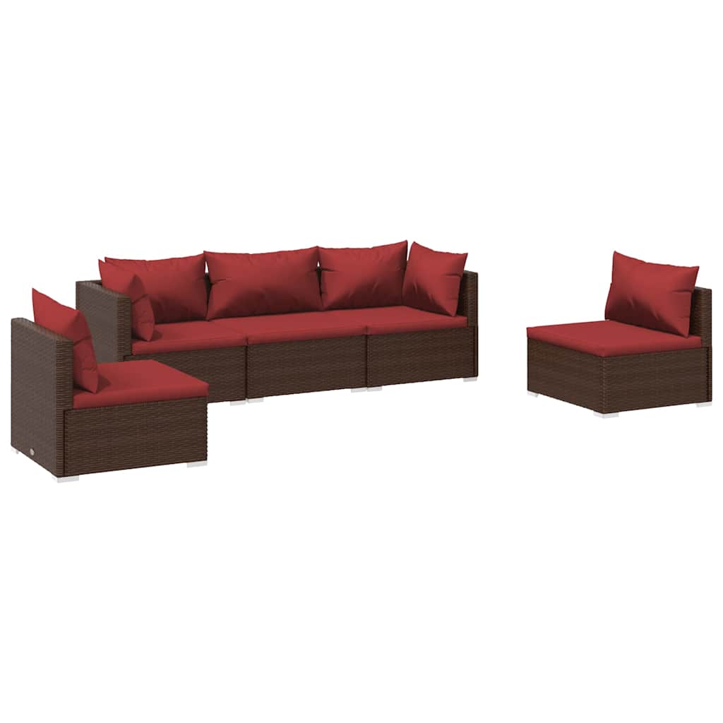 Set Divani da Giardino 5 pz con Cuscini in Polyrattan
