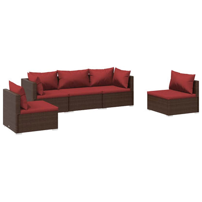 Set Divani da Giardino 5 pz con Cuscini in Polyrattan