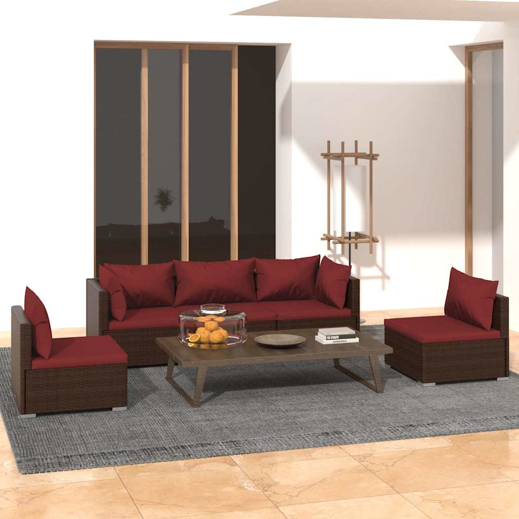 Set Divani da Giardino 5 pz con Cuscini in Polyrattan