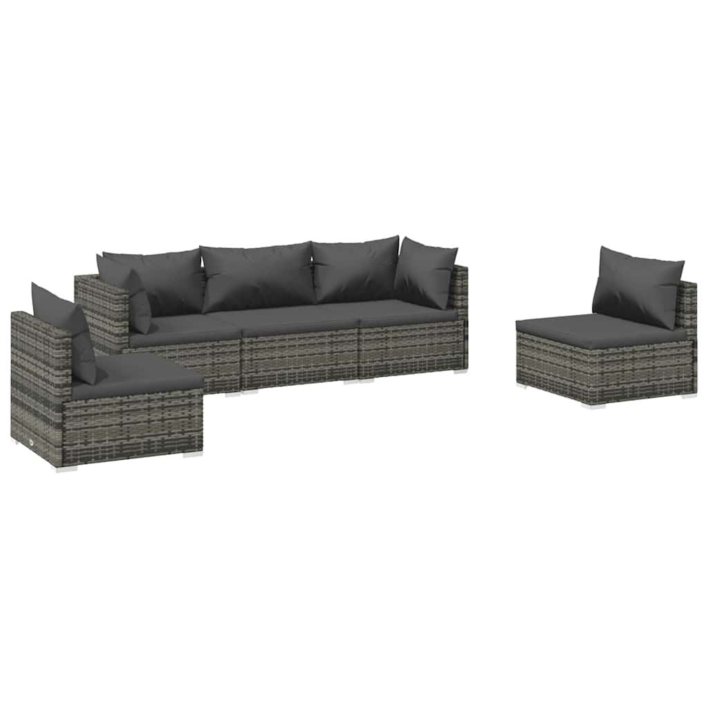 Set Divani da Giardino 5 pz con Cuscini in Polyrattan