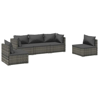 Set Divani da Giardino 5 pz con Cuscini in Polyrattan