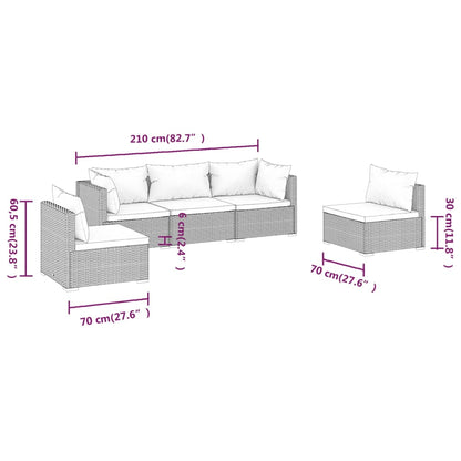 Set Divani da Giardino 5 pz con Cuscini in Polyrattan Grigio | homemem39