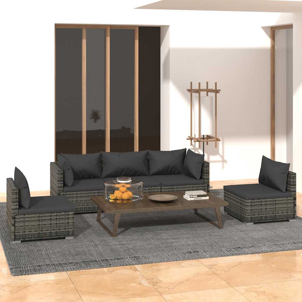 Set Divani da Giardino 5 pz con Cuscini in Polyrattan