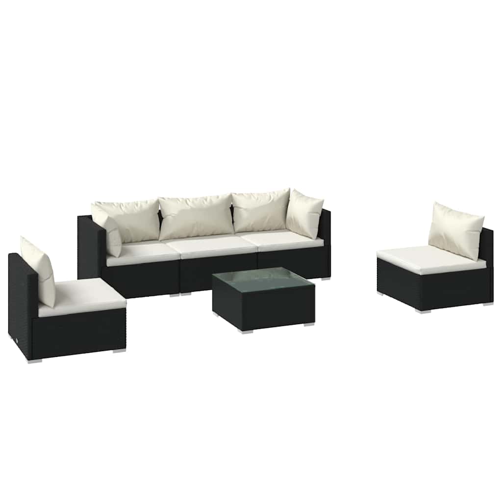 Set Divani da Giardino 6 pz con Cuscini in Polyrattan Nero