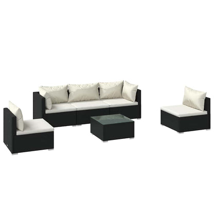 Set Divani da Giardino 6 pz con Cuscini in Polyrattan Nero