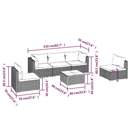 Set Divani da Giardino 6 pz con Cuscini in Polyrattan Nero