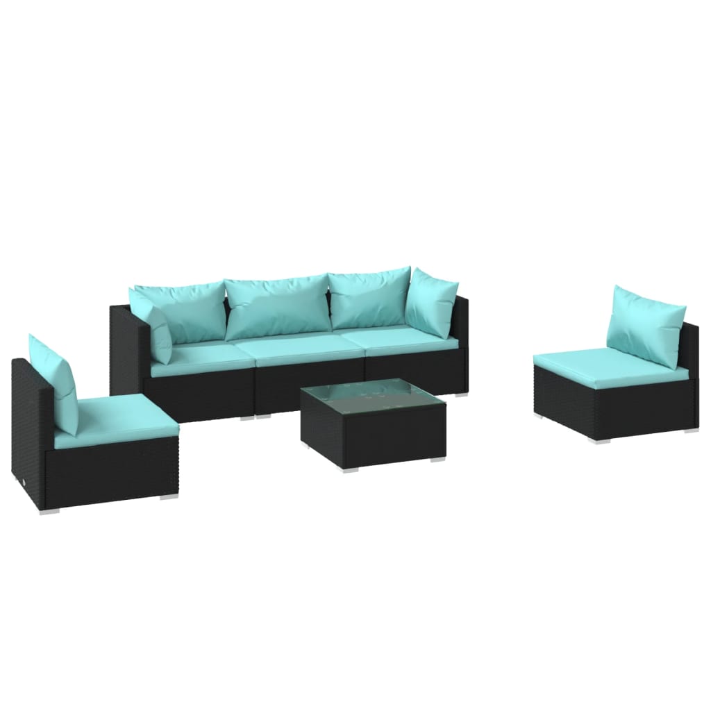 Set Divani da Giardino 6 pz con Cuscini in Polyrattan Nero | homemem39