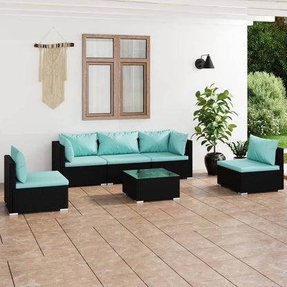 Set Divani da Giardino 6 pz con Cuscini in Polyrattan Nero | homemem39