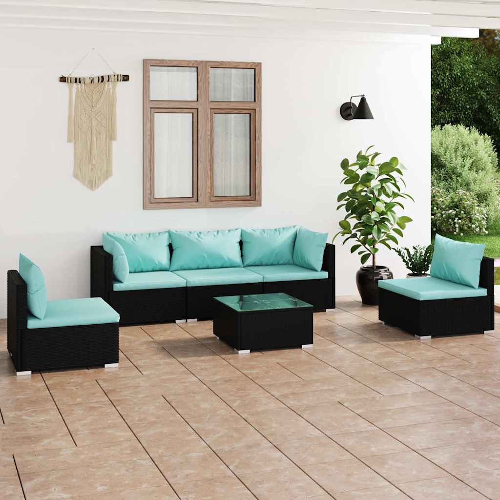Set Divani da Giardino 6 pz con Cuscini in Polyrattan