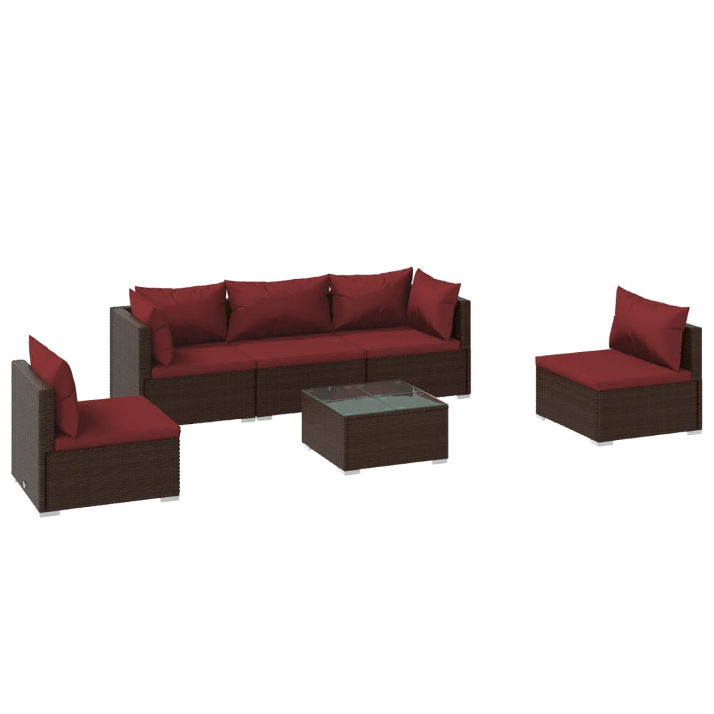 Set Divani da Giardino 6 pz con Cuscini in Polyrattan Marrone | homemem39