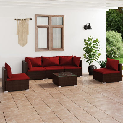 Set Divani da Giardino 6 pz con Cuscini in Polyrattan Marrone | homemem39