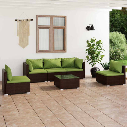 Set Divani da Giardino 6 pz con Cuscini in Polyrattan Marrone