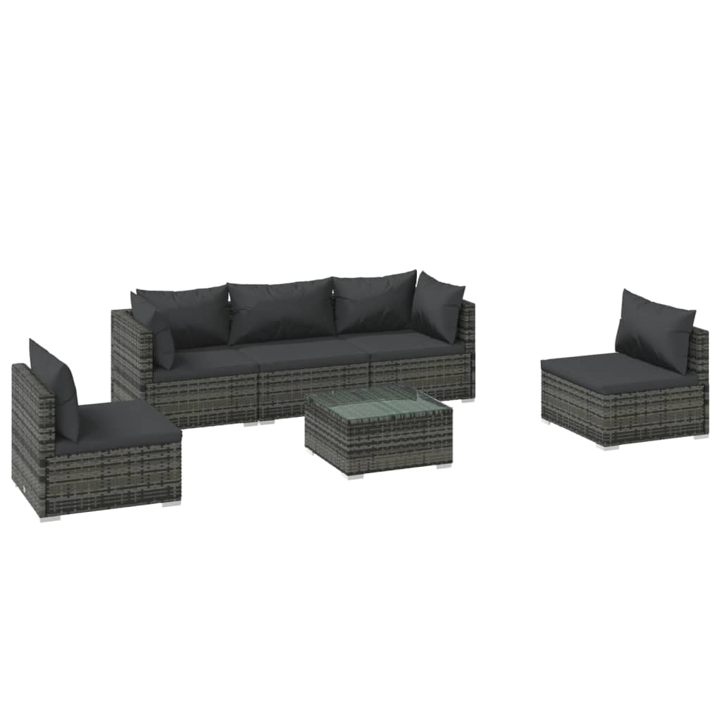Set Divani da Giardino 6 pz con Cuscini in Polyrattan Grigio | homemem39