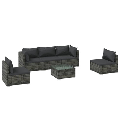 Set Divani da Giardino 6 pz con Cuscini in Polyrattan Grigio | homemem39