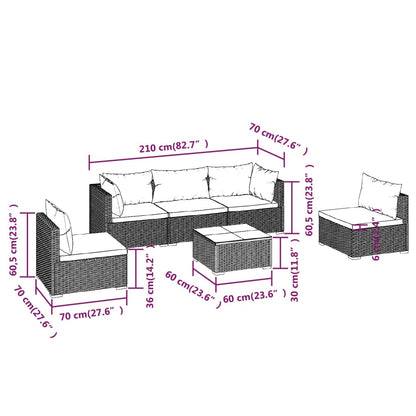Set Divani da Giardino 6 pz con Cuscini in Polyrattan Grigio | homemem39