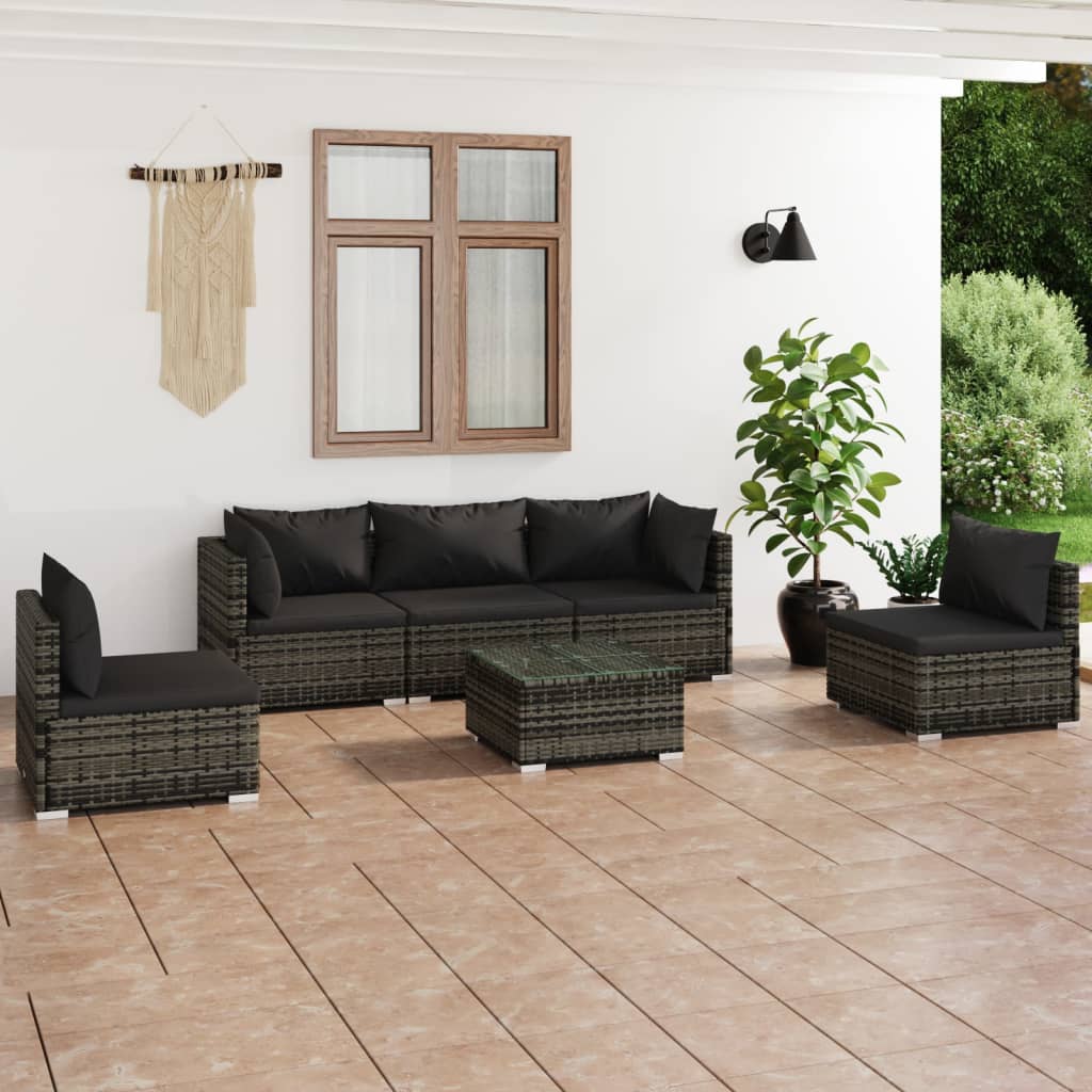 Set Divani da Giardino 6 pz con Cuscini in Polyrattan Grigio | homemem39