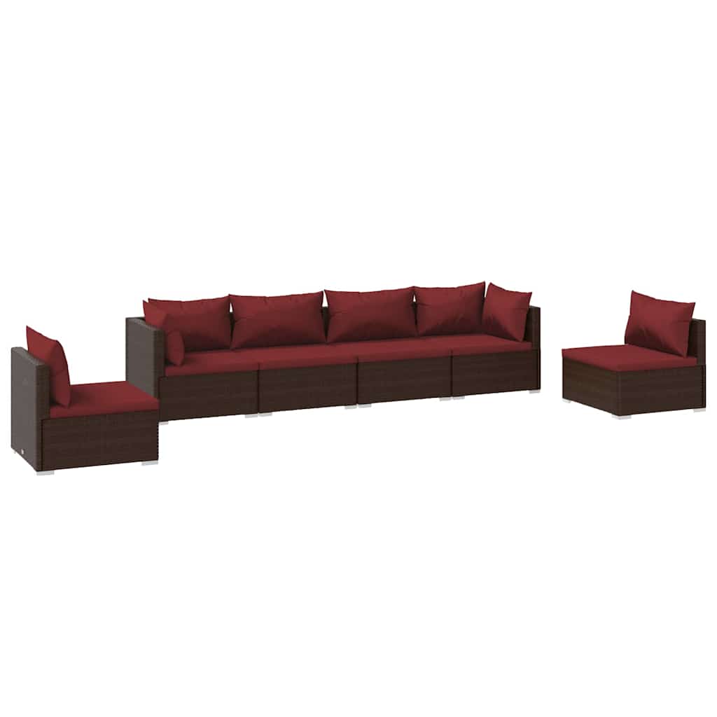 Set Divani da Giardino 6 pz con Cuscini in Polyrattan