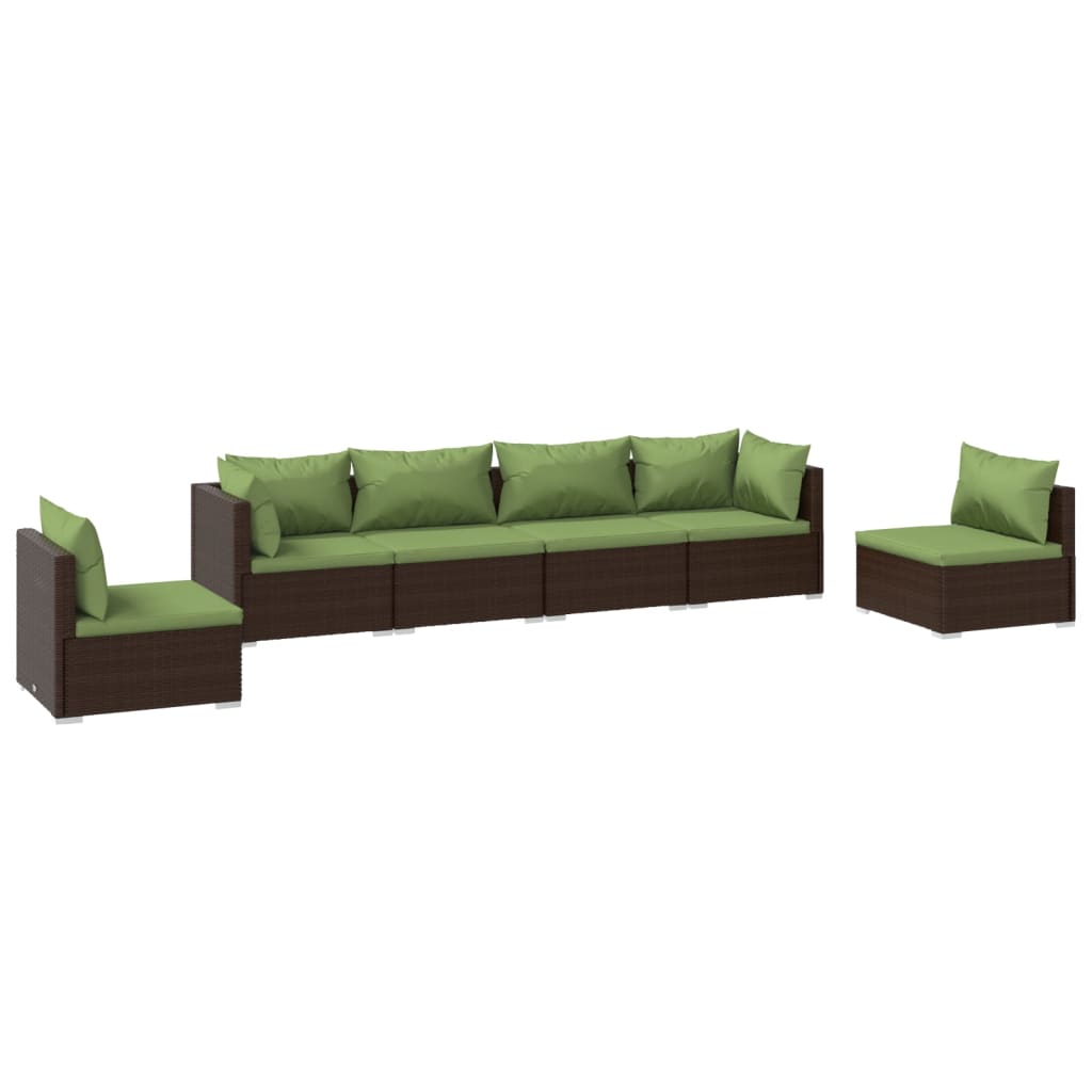 Set Divani da Giardino 6 pz con Cuscini in Polyrattan Marrone | homemem39