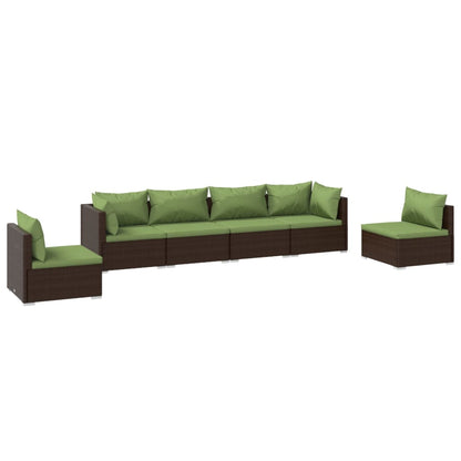 Set Divani da Giardino 6 pz con Cuscini in Polyrattan Marrone | homemem39