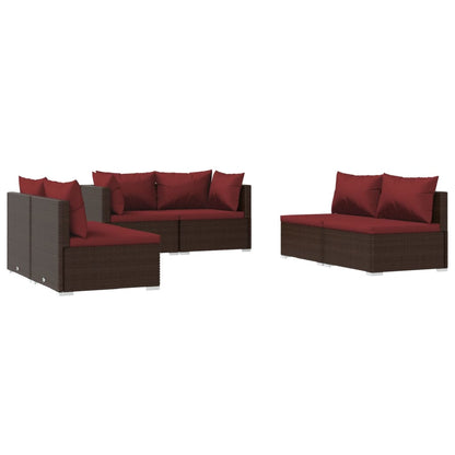 Set Divani da Giardino 6 pz con Cuscini in Polyrattan Marrone | homemem39