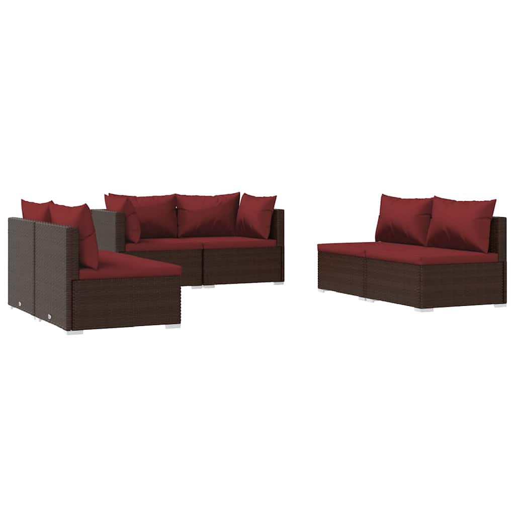 Set Divani da Giardino 6 pz con Cuscini in Polyrattan