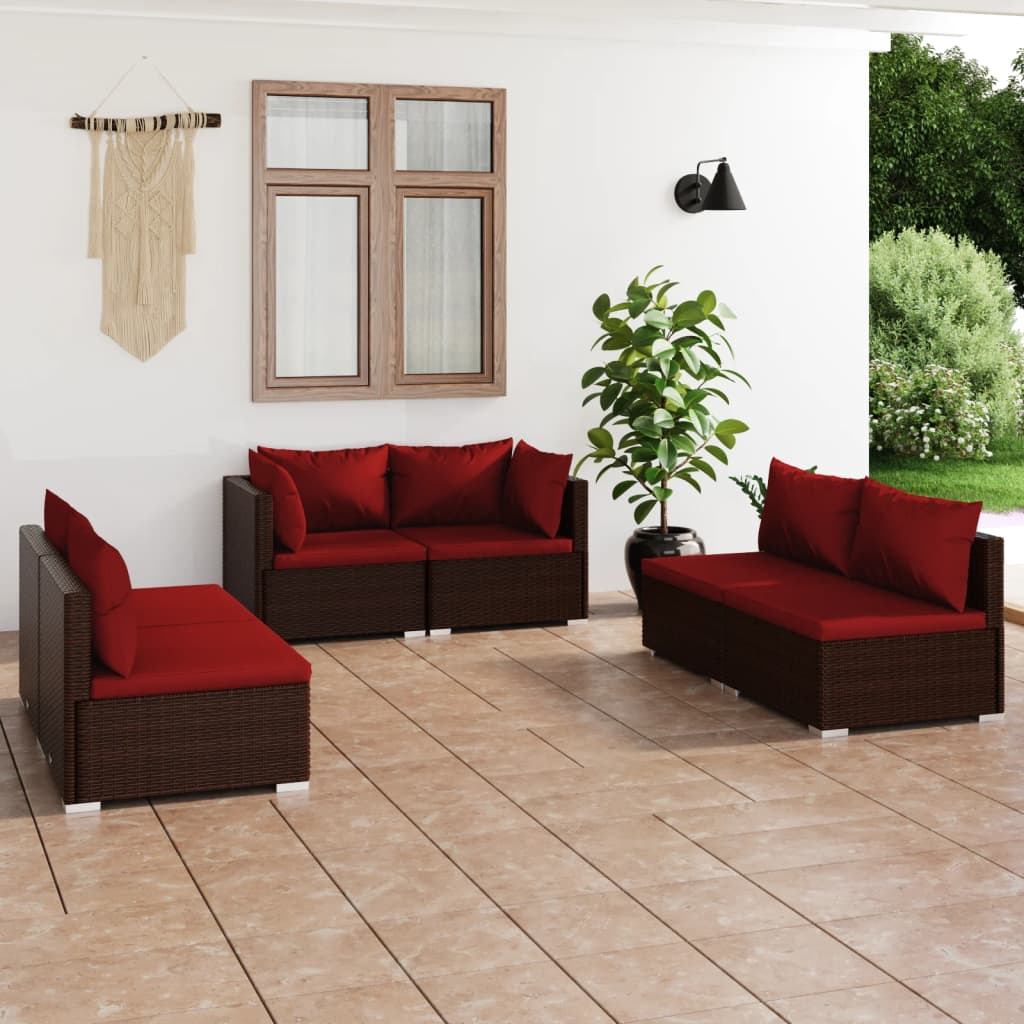 Set Divani da Giardino 6 pz con Cuscini in Polyrattan Marrone | homemem39
