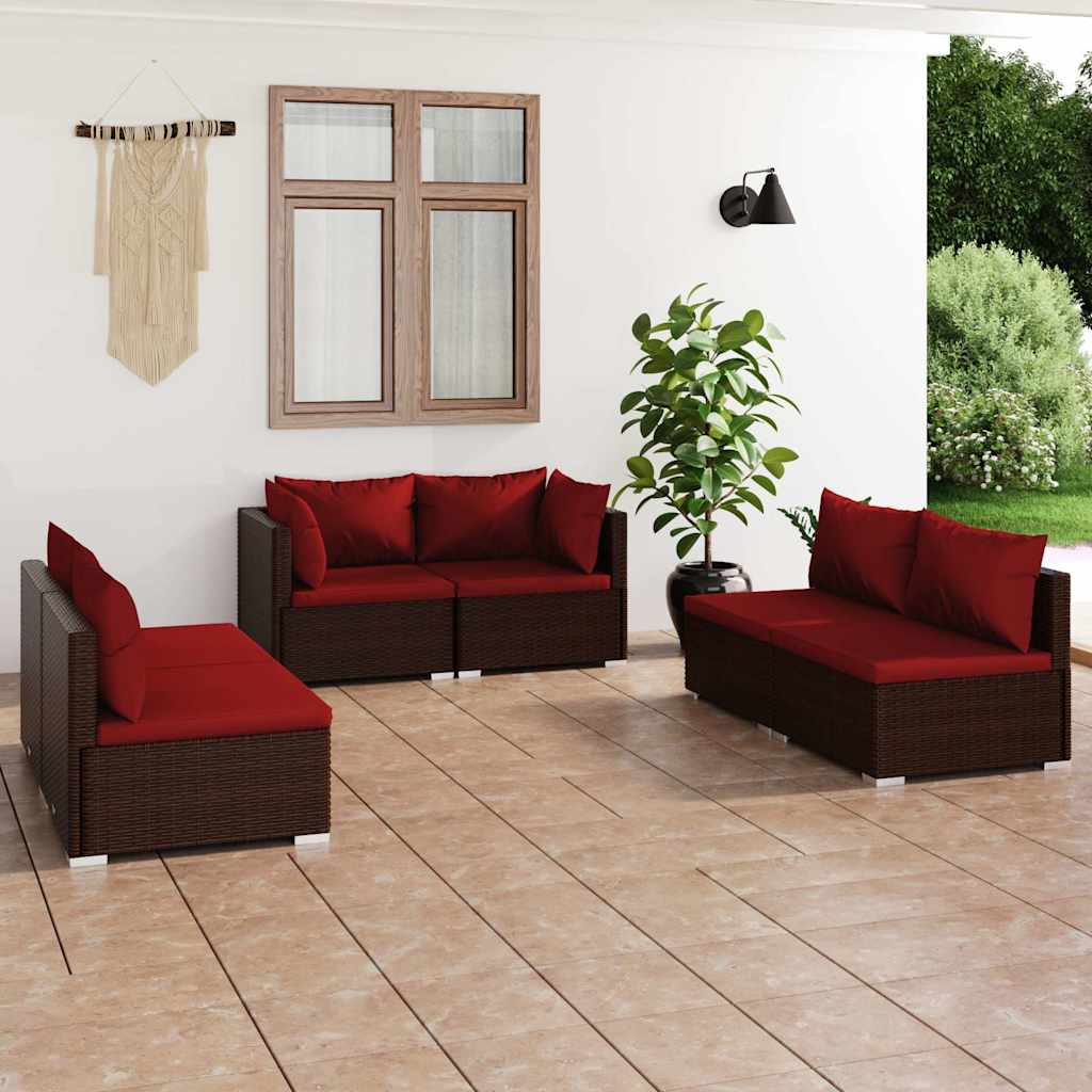 Set Divani da Giardino 6 pz con Cuscini in Polyrattan