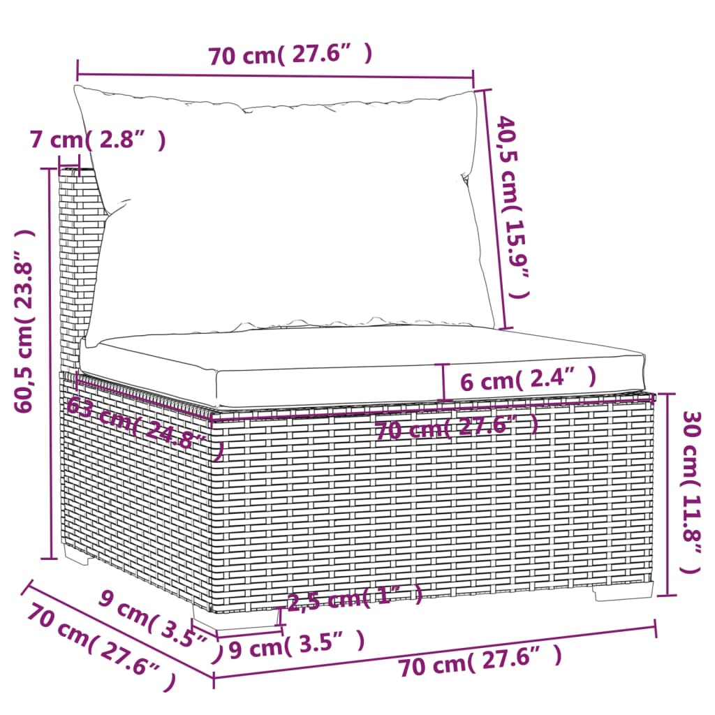 Set Divani da Giardino 7 pz con Cuscini in Polyrattan Nero