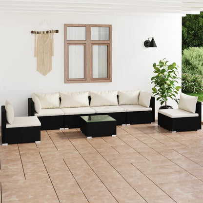 Set Divani da Giardino 7 pz con Cuscini in Polyrattan Nero