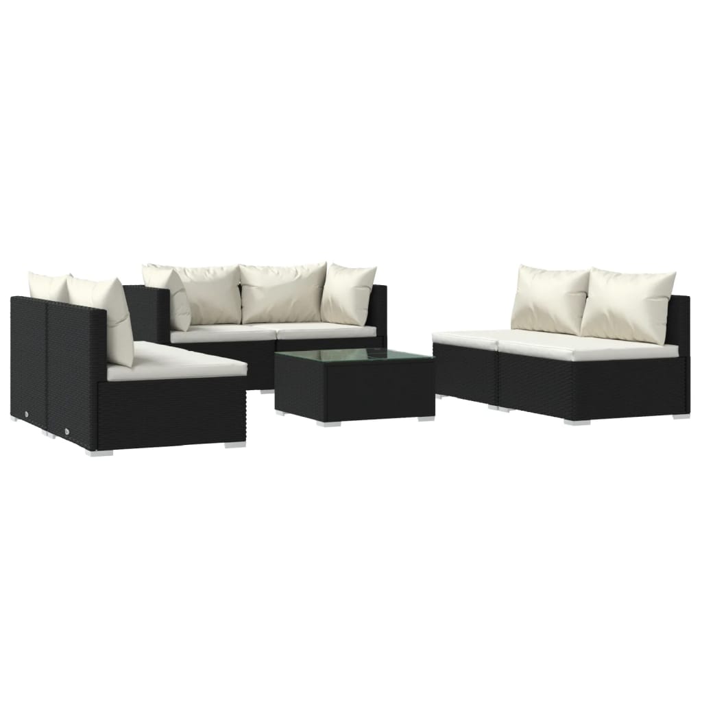 Set Divani da Giardino 7 pz con Cuscini in Polyrattan Nero