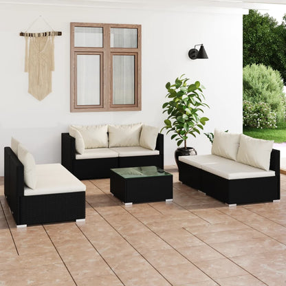 Set Divani da Giardino 7 pz con Cuscini in Polyrattan Nero