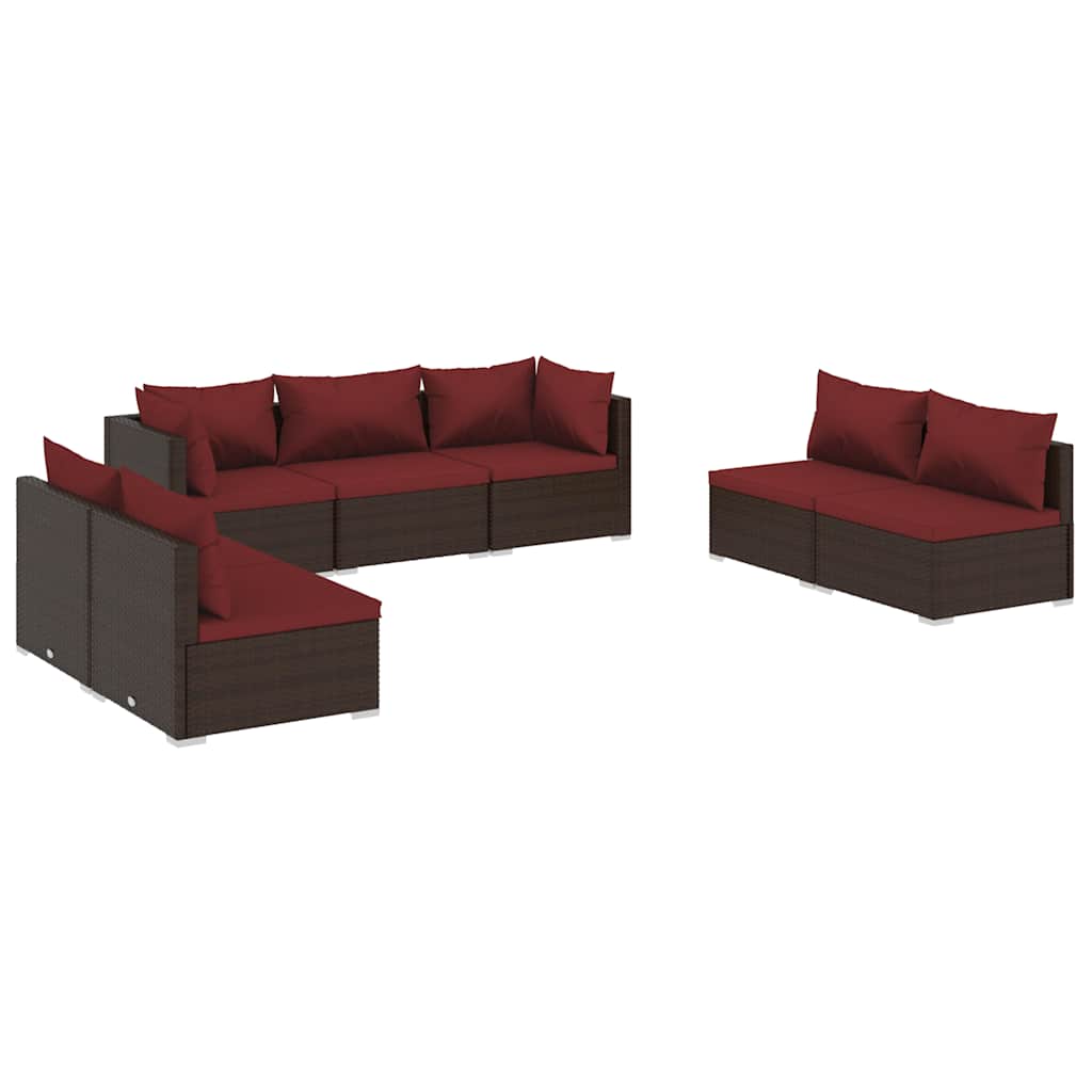 Set Divani da Giardino 7 pz con Cuscini in Polyrattan Marrone