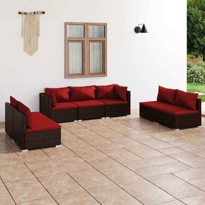 Set Divani da Giardino 7 pz con Cuscini in Polyrattan Marrone