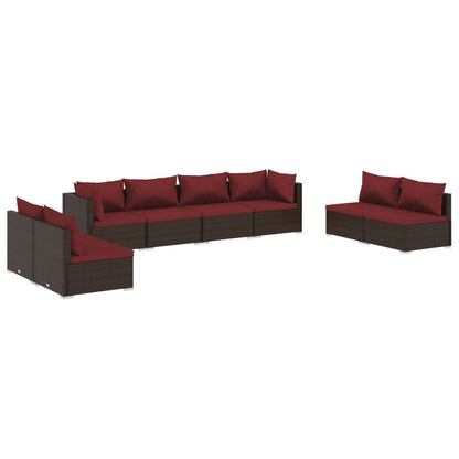 Set Divani da Giardino 8 pz con Cuscini in Polyrattan Marrone | homemem39